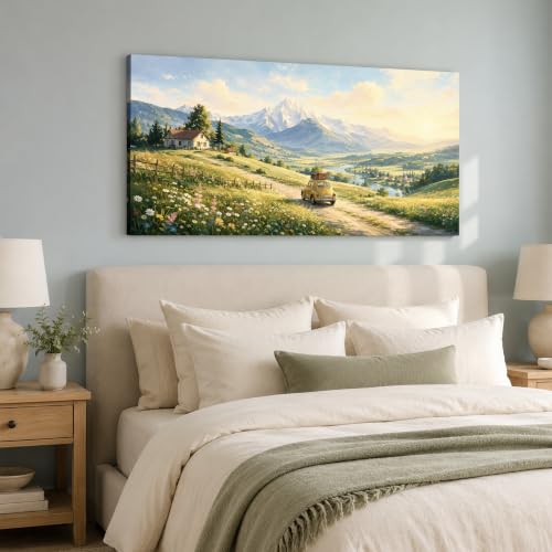 Enartly Sunset Road Journey Canvas Wall Art for Living Room 40" x20 - color: Yellow Road, size: 40"L x 20"W