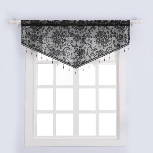 Molaxhome Swag Curtain Scalloped Curtain Valance Drape Sheer Lace Panel 1pc - color: Lace Black