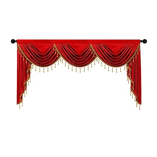 ELKCA Luxury Burgundy Red Velvet Curtain Valances for Living Room with Beads(79inch,1 Panel) - color: Burgundy Red, size: 79"W x 43"L (Pack of 1)