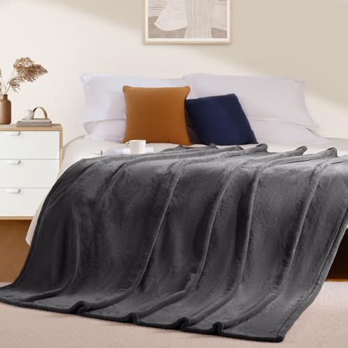 BEAUTEX Fleece Blanket Twin Size Soft Flannel Throw Lightweight Fuzzy - color: Graphite, size: Twin