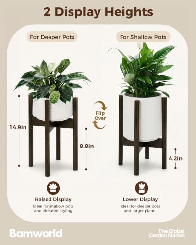 Bamworld 14.9in Adjustable Plant Stand Indoor Bamboo Plant Stand Tea Brown - color: Tea Brown, size: 14.9in