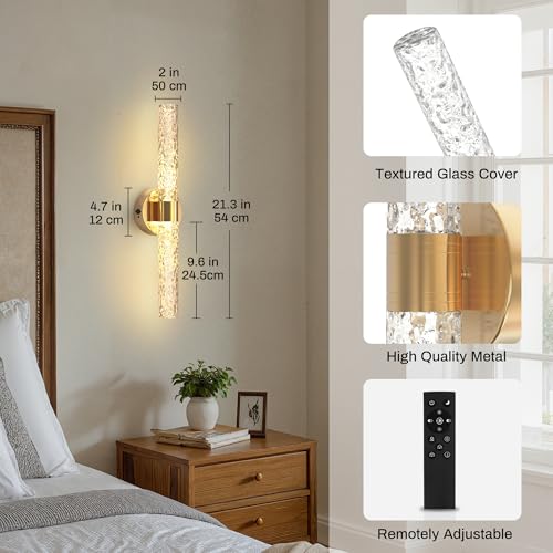 Battery Operated Wall Sconces Set of 2, 10000mAh Rechargeable Wall Light - color: Gold, size: 21.4 inch