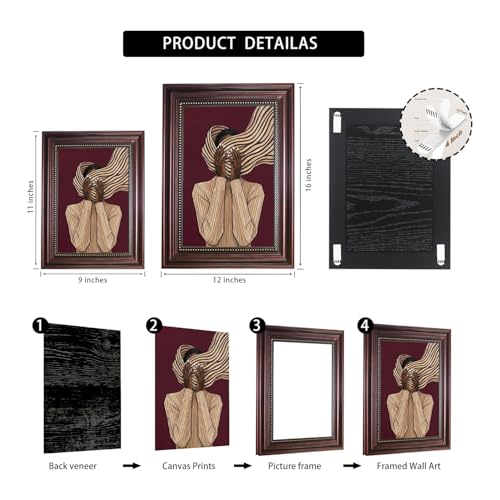 Dark Brown Framed African American Woman Canvas Wall Art 12x16 in - color: Red Striped, size: 16"L x 12"W