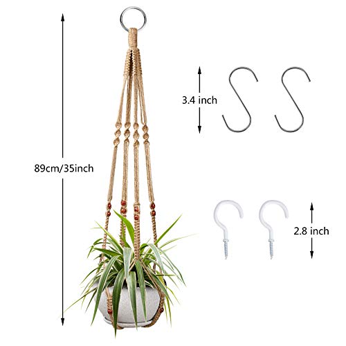 Augshy 2 Pcs Plant Hangers Hanging Plant Holder for Indoor Outdoor Decor Macrame Hanging Planter Basket with 4 Hooks(35 Inch) - color: Brown, size: 35 Inches