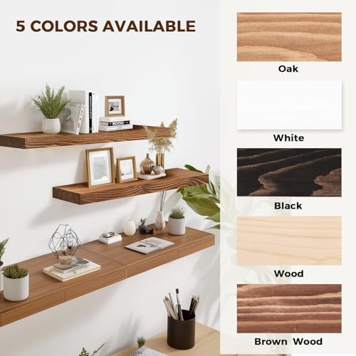 Solid Wood Floating Shelves, 36 Inch Wall Shelves, Set of 2, Brown - color: Brown, size: 36x8x1.6