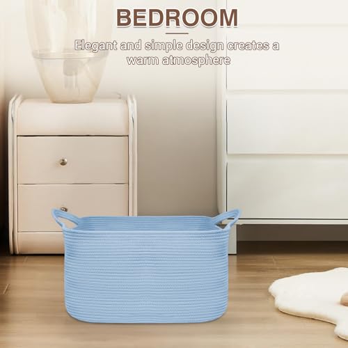 YOUDENOVA Large Blanket Basket, Rectangle Cotton Rope Storage Baske - color: Light Blue