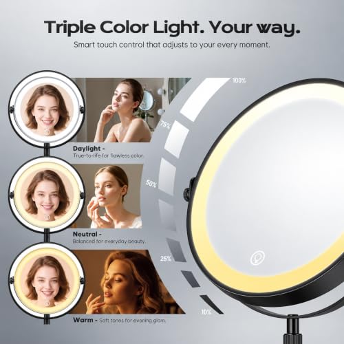 Lighted Makeup Mirror, 1X/20X Double-Sided Magnifying Vanity Mirror - color: Black
