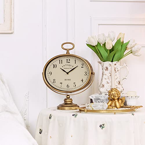 NIKKY HOME Mantel Clock, Gold Vintage Table Clock Silent-Non-Ticking
