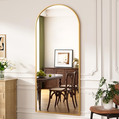 Full Length Mirror, 71"x30" Arched Floor Length Mirror, Oversized Standing Mirror, Hanging or Leaning Against Wall Mounted Mirrors, Large Full Body Mirrors with Aluminum Frame for Bedroom (Gold) - color: Gold, size: 71"L x 30"W