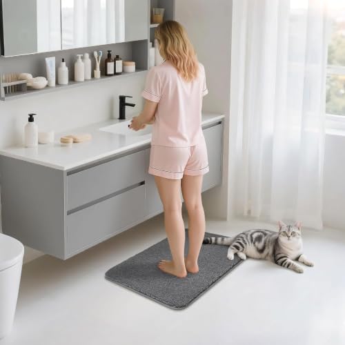 COSYHOMEER Extra Thick Bath Rug for Bathroom NonSlip BathMat 16x24Dark Grey - color: Dark Grey, size: 1'4" X 2' (Rectangular)
