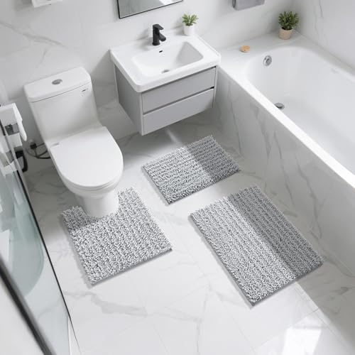 Yimobra Bathroom Rugs Non Slip Washable - Ultra Soft Absorbent Chenille Bath Mat, Quick Dry Shaggy Floor Carpet for Tub Shower, Light Gray Home Decor Accessories, 24x17 Inch - color: Light Gray, size: 24" X 17"