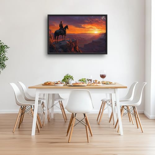 Trulave Framed Large Western Cowboy Wall Art for Living Room 36''x24'' - color: Western Cowboy, size: 36"L x 24"W
