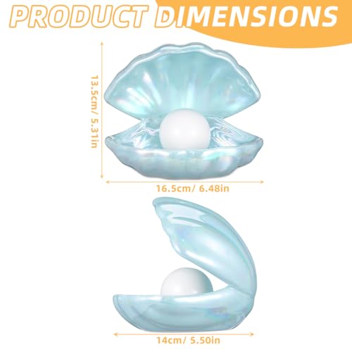 TOYANDONA Ceramic Shell Pearl Light - Portable Led Clam Night Light Pearl in Shell Lamp for Home Bedroom Living Room Desktop Decor (Sky Blue) - color: Light Blue