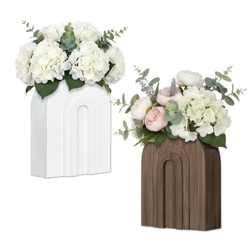 2 Pack Wooden Wall Vase White and Natural for Pampas Grass and Dried Stems - color: White-natural