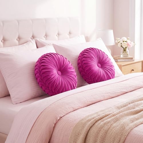 Drydiet 1 Pcs Round Throw Velvet Pillow (Magenta Pink, 15'') - color: Magenta Pink, size: 15''