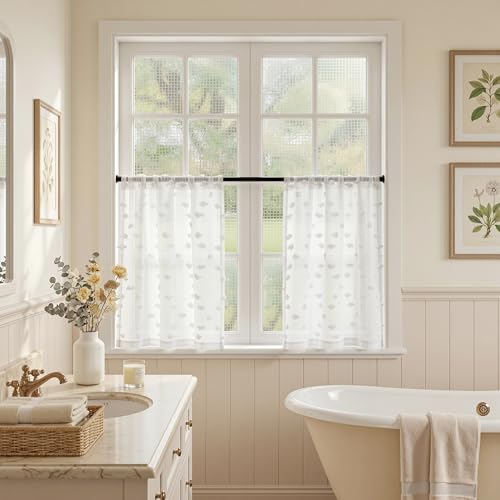 MYSKY HOME White Sheer Curtains 24 inch Length for Small Window,2 Panels - color: 1-white, size: 26"W x 24"L (Pack of 2)