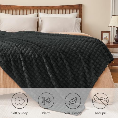 BEDELITE Charcoal Grey Checked Fleece Throw Blanket for Couch, 50x60 Inches - color: Charcoal Grey, size: Throw(50"x60")