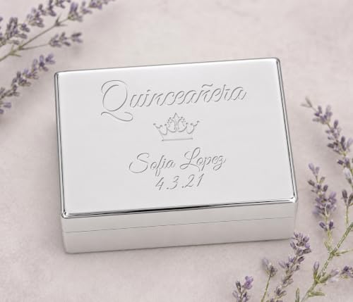 Cherished Moments Personalized Quinceañera Classic Rectangle Jewelry Box - color: Rectangle Quinceanera
