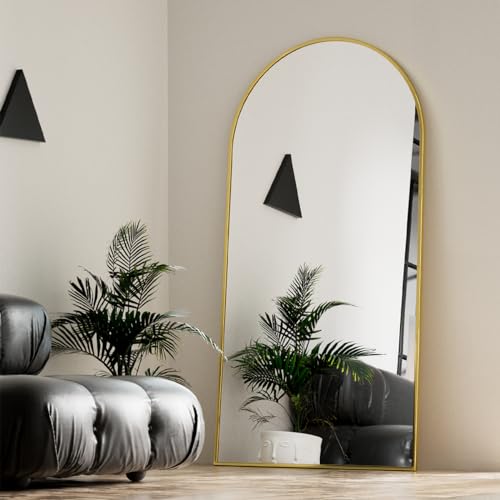 VooBang Oversized Full Length Mirror, 71" x 30" Arch Floor Mirror with Stand, Aluminum Alloy Frame Full Body Mirror for Bedroom Bathroom Living Room Decor, Gold - color: Gold, size: 71"L x 30"W