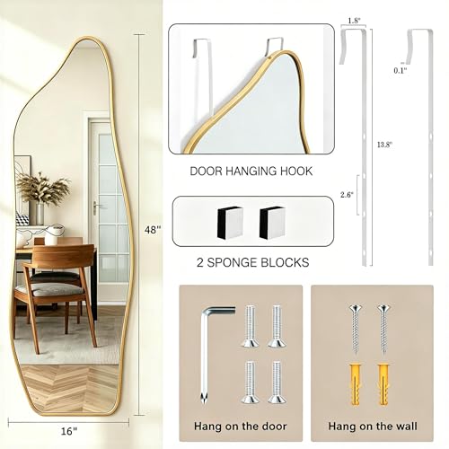 48"x16" Full Length Door Mirror, Dolphin Hanging Mirror, Gold - color: Gold, size: 48"L x 16"W