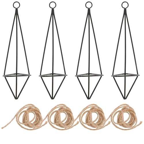UPKOCH Geometric Air Plant Hangers 8 Pcs Black Metal Hanging Holders with Jute Rope for Small Air Plants Indoor Garden Wall Decor