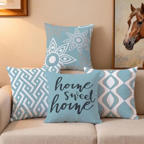 Hexagram Throw Pillow Covers 18x18, Blue Outdoor Pillow Covers Set of 4 - color: Blue, size: 18" x 18" (Pack of 4)