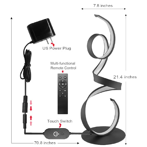 20W 3 Colors Remote Control Dimmable LED Art Table Lamp 21.4 Inch with Touch Switch for Living Room,Bedroom (Black) - color: Black