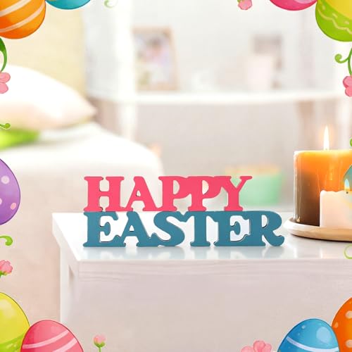 Yalikop Pastel Easter Table Decorations Happy Easter Sign for Home Wooden Sign Blocks Indoor Home Decorative Signage for Tables Office Wall Shelf Desk Shelf Mantel Farmhouse - style: Easter