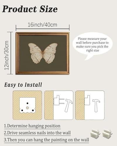 KBKBART Vintage Gold Framed Wall Art White Butterfly Canvas Print 12x16in - color: Butterfly, size: 16"L x 12"W