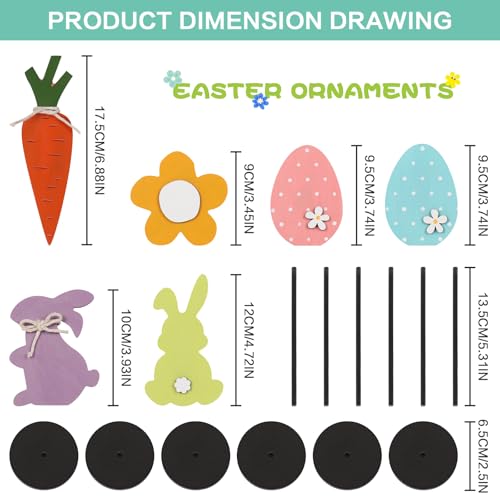JIALEIXI 6PCS Wooden Easter Decorations, Spring Bunny Rabbit Egg Flower Table Sign, for Home Indoor Party Holiday Summer Farmhouse Decor