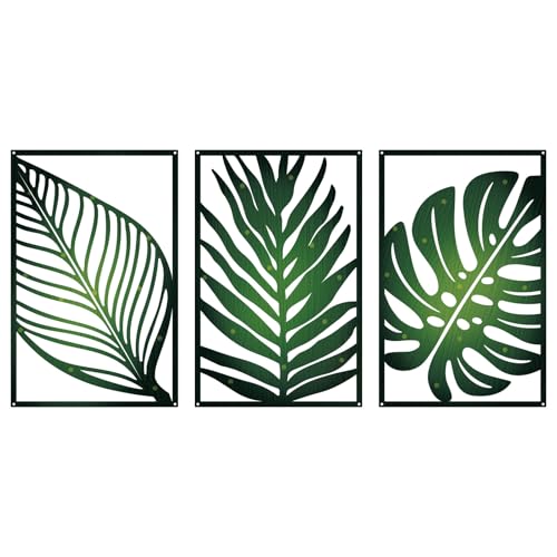 Resama 3 Pack Green Metal Monstera Palm Leaf Wall Decor - color: Green