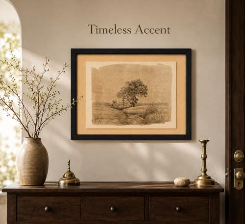 Framed Landscape Sketch Wall Art Rustic Tree Painting Picture Wall Decor Sepia Country Scenery Poster Print Artwork for Modern Farmhouse Living Room Office Home Decoration - color: Big Tree, size: 24"L x 16"W