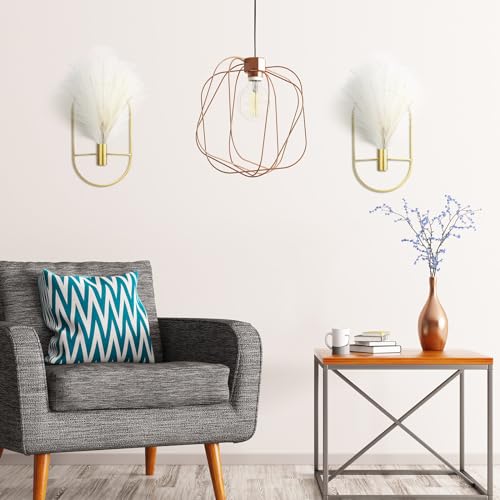 Peryiter 2 Pcs Gold Wall Decor Boho Pampas Metal Hanging Planters, Oval - style: Oval