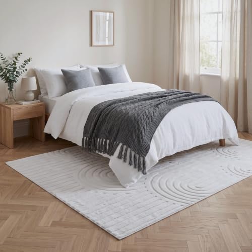 Washable 6x9 Area Rug, High Low Pile Cream Neutral Arch Textured Large Soft Carpet, Non-Slip Stain Resistant Rug for Living Room Bedroom Dining Room, Under Table Rug - color: High-low Pile Curved Off-white Rug, size: 6' x 9' (Rectangular)