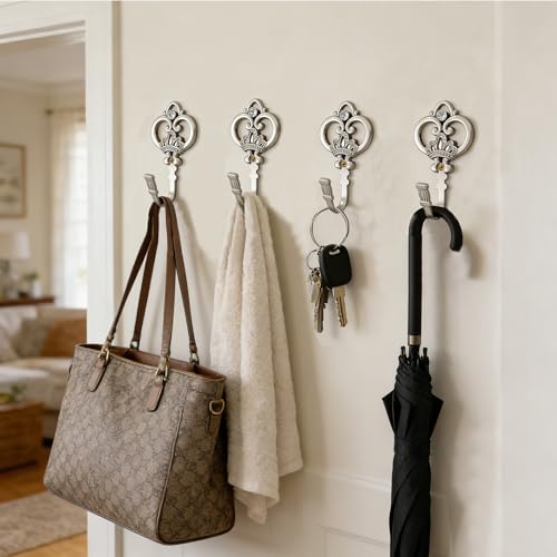 4 Pack Silver Crown Curtain Holdbacks, Heavy Duty Metal Wall Hooks for Hanging Drapes, Coats, Hats & Towels, Vintage Rustic Decor for Living Room, Bedroom, Entryway - color: Silver, size: 4PCS