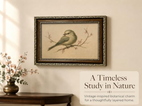 VZKRHPGA Vintage Gold Framed Spring Bird Wall Art,Watercolor Cherry Prints - color: Bird, size: 11"L x 9"W
