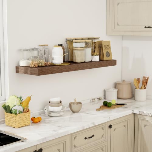 Acovy 48 Inch Floating Shelves, 12" Deep Floating Shelf Wall Mounted, 48" Wall Shelves, Rustic Deep Bookshelf, Extra Deeper & Thicker Display Shelves for Bedroom, Living Room, Set of 1 - color: Walnut, size: 12"Wx48"L-1pc