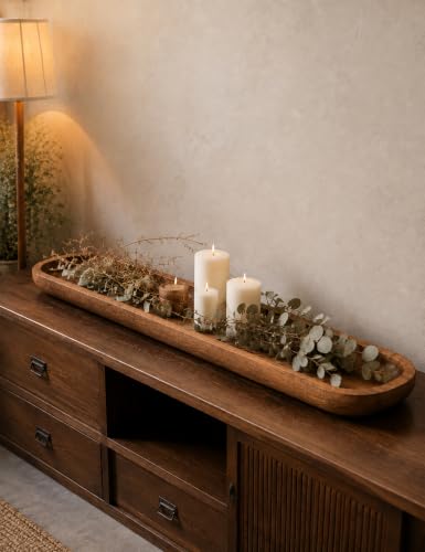 30 Inch Decorative Wooden Dough Bowl, Wooden Bowls, Large Long Hand Carved Rustic Bread Key Bowl, Wooden Tray, Dough Bowls for Decor, Decorative Bowl for Living Room Dining Room Kitchen Table