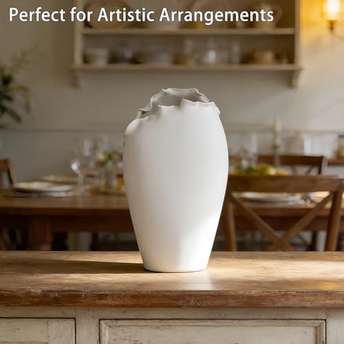 Abstract Irregular Ceramic Vase, White - size: 21" x 10" x 35"