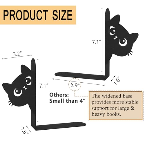 Bookends Metal Cat Book Ends, 1 Pairs Cute Bookends for Shelves Decorative for Home Office Desk Bookshelf Decor (Black, Cartoon) - color: Cat-cartoon