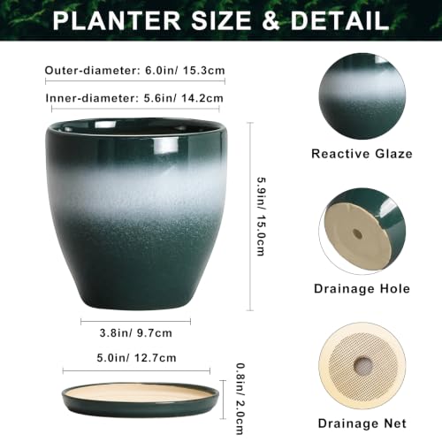 Ceraimc 6 Inch Planters, Ceraimc Pots for Plants, Green-White - color: Green-white, size: 6 Inch