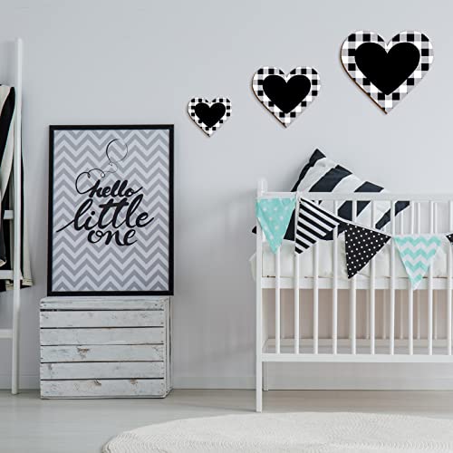 Jetec 3 Pcs Wood Heart Wall Decor Farmhouse Plaque, Black Heart Plaid - style: Rustic