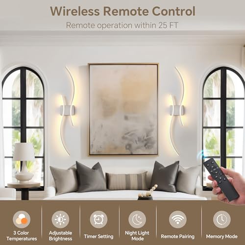 Wireless Wall Sconces Set of Two, Dimmable, 3CCT, Up to 65H Runtime - color: Nickel, size: 39.3 inches (2 Pack)