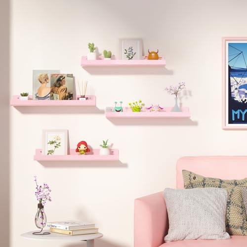 upsimples 4 Pcs 15" Acrylic Shelves for Wall Decor and Display, Pink - color: Pink