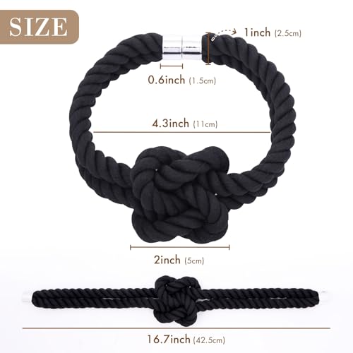 NICEEC Natural Cotton Rope Magnetic Curtain Tiebacks, 2 Pack, Black - color: Black, size: 2 Pack