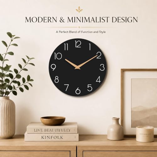 cicininc 16 Inch Battery Operated Wall Clock, Silent Analog, Black - color: C_black, size: 16"
