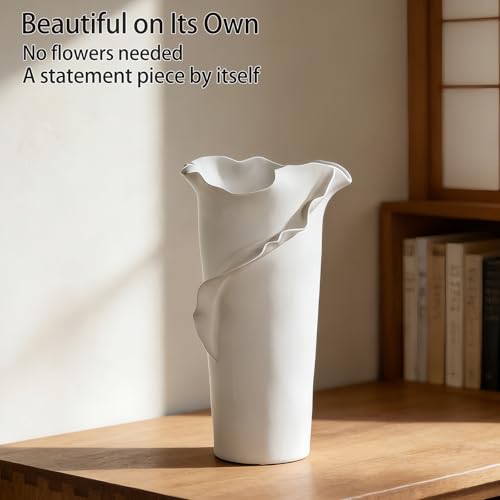 Abstract Irregular Ceramic Vase, White - size: 21" x 20" x 32"