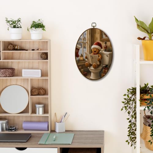 JQF Funny Christmas Gingerbread Bathroom Oval Wall Decor Framed 8.5x11.5 - color: Gingerbread-2