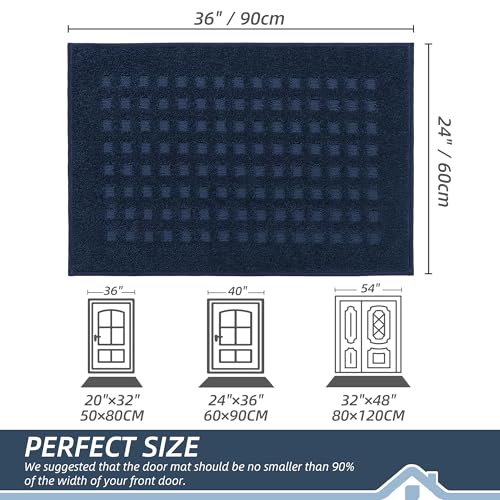 BEQHAUSE Dirt Trapper Door Mats 24"x36", Non Slip Washable, Navy Blue - color: Navy Blue, size: 24" X 36" (Rectangular)