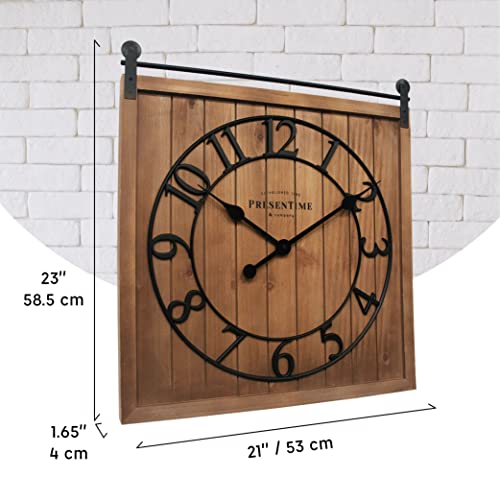 Presentime Farmhouse Barn Door Clock - color: Brown Wood